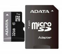 Карта памяти microSDHC, 32Gb, ADATA, Class10 UHS-I, SD адаптер (AUSDH32GUICL10-R