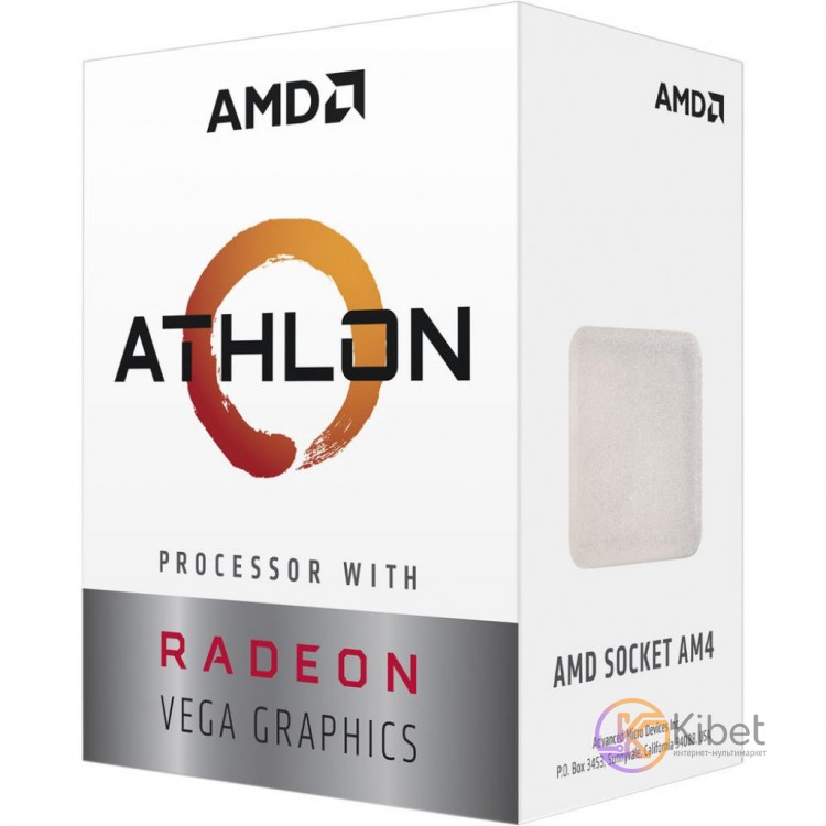 Процессор AMD (AM4) Athlon 3000G, Box, 2x3,5 GHz, Radeon Vega 3 (1000 MHz), L3 4