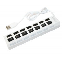 Концентратор USB 2.0, 7 ports, White, 480 Mbps, выключатель для каждого порта, B