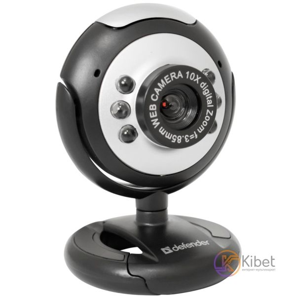 Веб-камера Defender C-110, Black/Gray, 0.3 Mp, 640x480, мікрофон, ручний фокус (від 3 см до нескінченності), кут огляду 54 °, двошарова скляна лінза, універсальне кріплення, USB / 3.5 мм, 1.4 м (63110) 3970650 фото