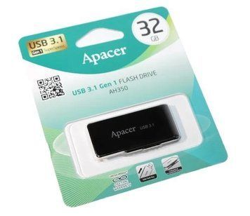 Флеш накопичувач USB 32Gb Apacer AH350, Black, USB 3.2 Gen 1 (AP32GAH350B-1) 4926240 фото