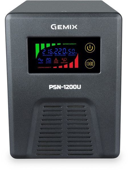 ДБЖ Gemix PSN-1200U LCD, 1200ВА/800Вт, 7/13/18A, 3xEURO Schuko ext battery 12V (PSN1200U) 8984790 фото