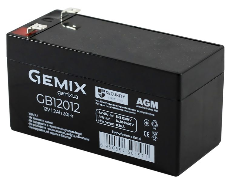 Батарея для ДБЖ 12В 1,2Ач Gemix GB12012 AGM, Black, 12V 1.2Ah, 97х43х58 мм 6667590 фото