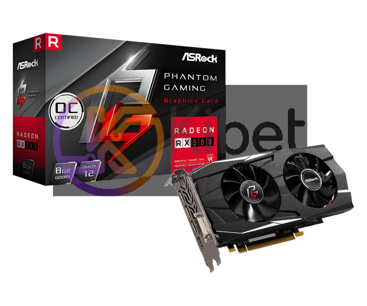 Видеокарта Radeon RX 580, ASRock, Phantom Gaming D, 8Gb DDR5, 256-bit, DVI HDMI 5443260 фото