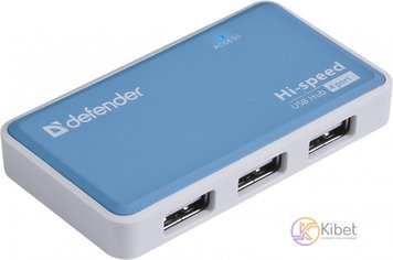 Концентратор USB 2.0 Defender Quadro Power, White/Blue, 4xUSB 2.0, зовнішній БЖ (83503) 6162030 фото