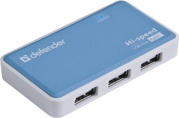 Концентратор USB 2.0 Defender Quadro Power, White/Blue, 4xUSB 2.0, зовнішній БЖ (83503) 6162030 фото