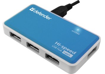 Концентратор USB 2.0 Defender Quadro Power, White/Blue, 4xUSB 2.0, зовнішній БЖ (83503) 6162030 фото