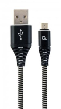 Кабель USB - micro USB 1 м Cablexpert Black, 2.1А, преміум (CC-USB2B-AMmBM-1M-BW) 5328900 фото