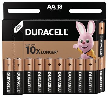 Батарейка AA (LR6), щелочная, Duracell Duralock Basic, 18 шт, 1.5V, (MN1500 18BL) 6876690 фото