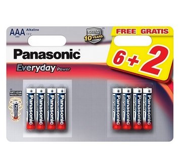 Батарейки AAA, Panasonic Everyday Power, лужна, 8 шт, 1.5V, Blister (LR03REE/8B2F) 3827760 фото