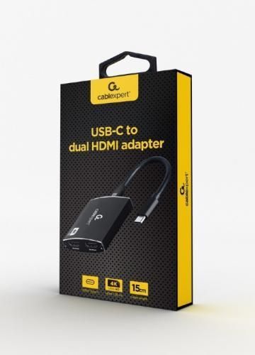 Адаптер USB 3.1 Type-C (M) - на 2 HDMI, Cablexpert A-CM-HDMIF2-01 Black, 15 см 7747560 фото