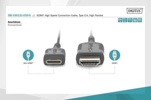 Кабель HDMI (M) - mini HDMI (M), 2 м, Black, Assmann, V1.4 (DB-330121-020-S) 9518340 фото