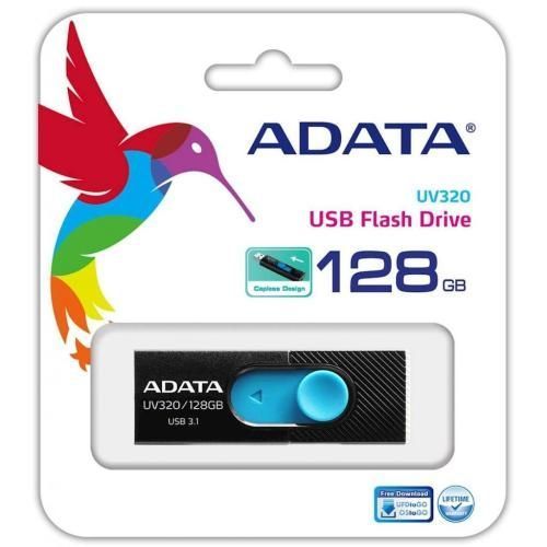 Флеш накопичувач USB 128Gb ADATA UV320, Black/Blue, USB 3.2 Gen 1 (AUV320-128G-RBKBL) 8249370 фото
