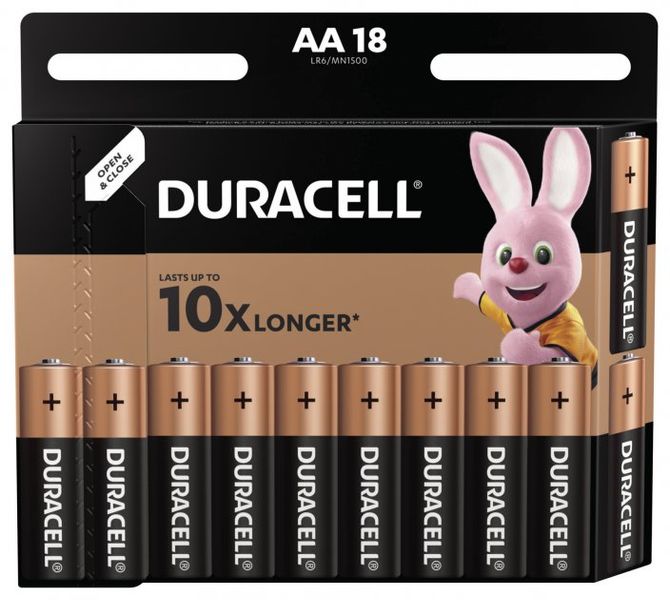 Батарейка AA (LR6), лужна, Duracell Duralock Basic, 18 шт, 1.5V, (MN1500 18BL) 6876690 фото
