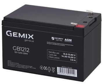 Аккумуляторная батарея Gemix, 12V, 12 Ач, AGM, T2 (GB1212) 8196660 фото