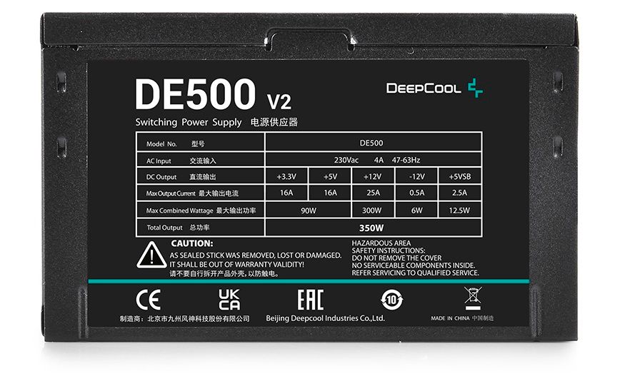 Блок питания 500 Вт, Deepcool DE500 v2, Black (DP-DE500US-PH) 5204880 фото