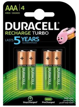 Акумулятор AAA, 900 mAh, Duracell Recharge Turbo, 4 шт, 1.2V, Blister (DX2400) 5663160 фото