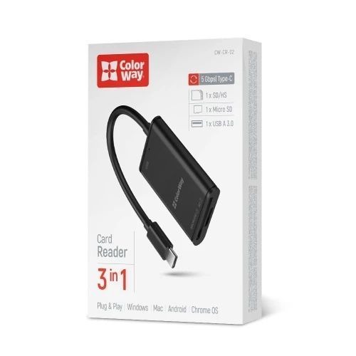 Кардридер USB ColorWay "3-in-1", Black (CW-CR-02) 9480030 фото