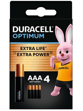 Батарейка AAA (LR03), щелочная, Duracell Optimum, 4 шт, 1.5V, Blister 8155470 фото