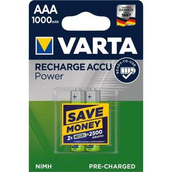 Акумулятор AAA, 1000 mAh, Varta Rechargeable Accu, 2 шт, 1.2V, Blister (05703301402) 5424690 фото