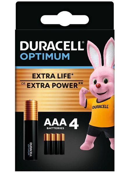 Батарейка AAA (LR03), лужна, Duracell Optimum, 4 шт, 1.5V, Blister 8155470 фото
