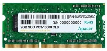 Модуль памяти SO-DIMM, DDR3, 2Gb, 1333 MHz, Apacer, 1.5V (DS.02G2J.H9M) 5676120 фото