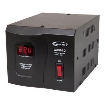 Стабілізатор Gemix GX-501D, 500 VA (350 Вт), вход. напряжение 140-260В, вых напряжение 220В + - 6,8% 3814440 фото