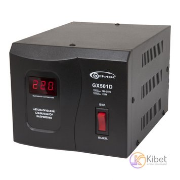 Стабілізатор Gemix GX-501D 500VA, 350W, входное напряжение 140-260V, 2 розетки (Schuko), 2.3 кг, LCD дисплей 3814440 фото