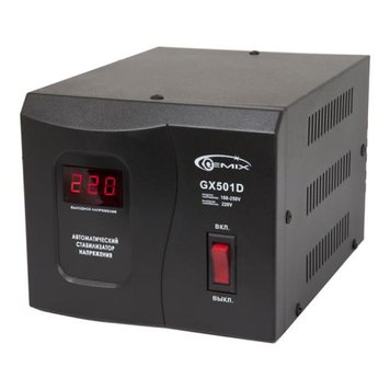 Стабілізатор Gemix GX-501D, 500 VA (350 Вт), вход. напряжение 140-260В, вых напряжение 220В + - 6,8% 3814440 фото