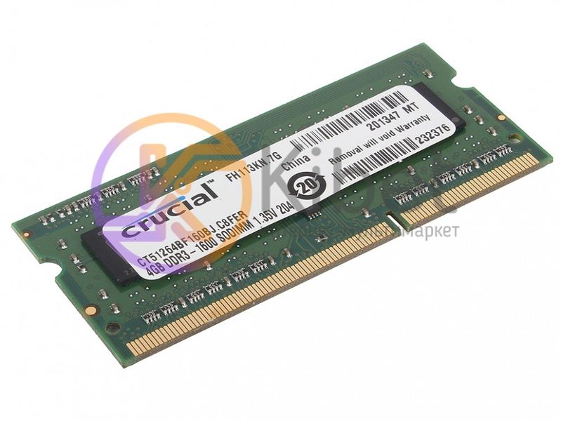 Модуль памяти SO-DIMM 4Gb, DDR3, 1600 MHz (PC3-12800), Crucial, 1.35V (CT51264BF 3726540 фото