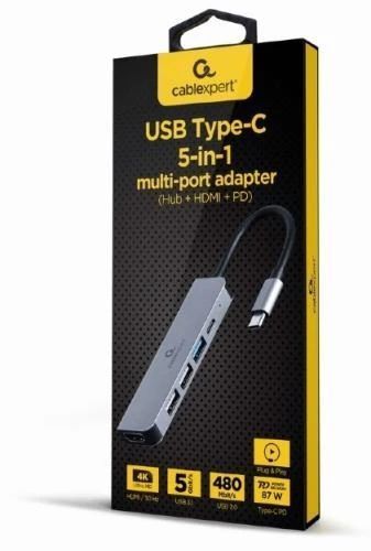 Хаб USB Cablexpert "5-in-1", Grey (A-CM-COMBO5-03) 7747770 фото