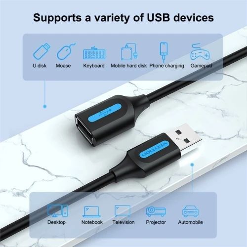 Кабель USB 2.0 AM - USB AF, 1.5 м, Black, Vention (CBIBG) 9399060 фото