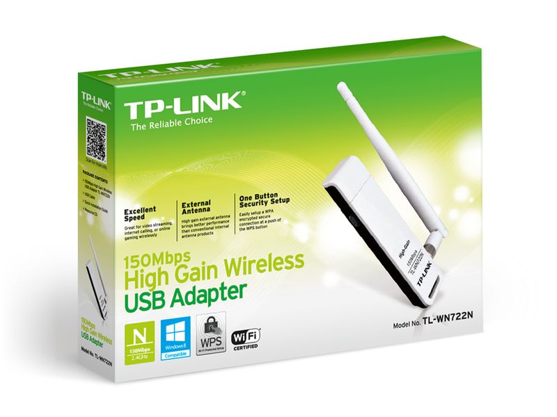Сетевой адаптер USB TP-LINK TL-WN722N, White, до 150 Мбит/с, 802.11n, съемная антенна 3190500 фото