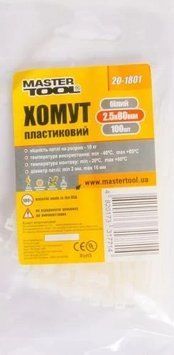 Стяжки для кабеля, 80 мм х 2.5 мм, 100 шт, белые, MasterTool (20-1801) 8827500 фото