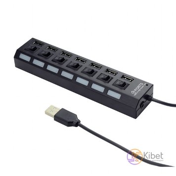 Концентратор USB 2.0 Gembird UHB-U2P7-03 USB 2.0, 7 портів, вимикач на кожен порт, блок живлення, 5 В - 2 A 5329230 фото