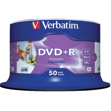 Диск DVD+R 50 Verbatim, 4.7Gb, 16x, Printable, Cake Box (43512) 3493350 фото