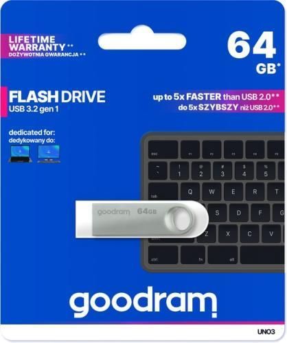 Флеш накопичувач USB 64Gb Goodram UNO3, Silver, USB 3.2 Gen 1 (UNO3-0640S0R11) 8532090 фото