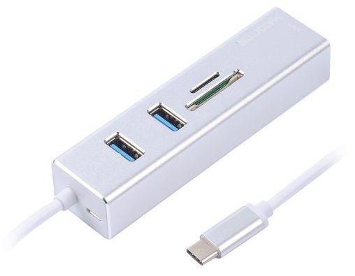 Адаптер Maxxter, Grey, USB Type-С (M) - 2*USB 3.0 (F) / RJ-45 (F) Gigabit Ethernet, металл 6629550 фото