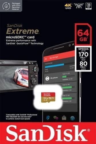 Карта памяти microSDXC, 64Gb, SanDisk Extreme, без адаптера (SDSQXAH-064G-GN6MN) 8158350 фото