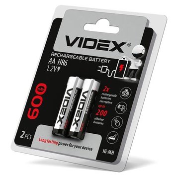 Акумулятор AA, 600 mAh, Videx, 2 шт, 1.2V, Blister 3285420 фото