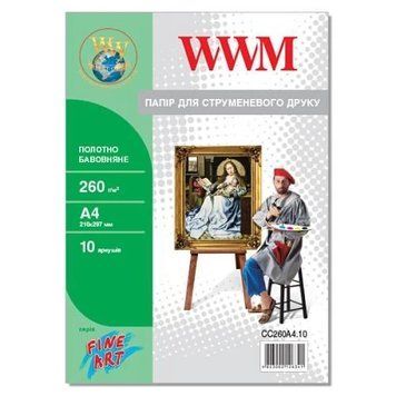 Полотно WWM, натуральне бавовняне, A4, 260 г/м&sup2;, 10 арк (CC260A4.10) 7310880 фото
