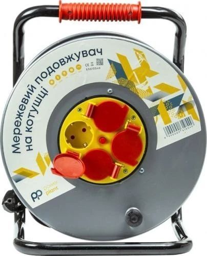 Подовжувач мережевий на котушці PowerPlant, 4 розетки, 50 м, Grey (EX610549) 8354820 фото
