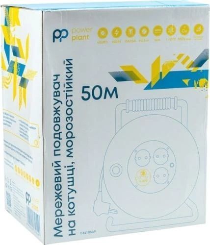Подовжувач мережевий на котушці PowerPlant, 4 розетки, 50 м, Grey (EX610549) 8354820 фото