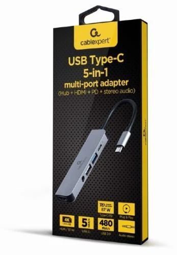 Хаб USB Cablexpert "5-in-1", Grey (A-CM-COMBO5-02) 7747830 фото