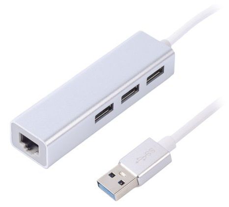 Адаптер Maxxter, Grey, USB 3.0 - 3*USB 3.0 (F) / RJ-45(F) Gigabit Etherne 1000 Mbps, металл 6629580 фото