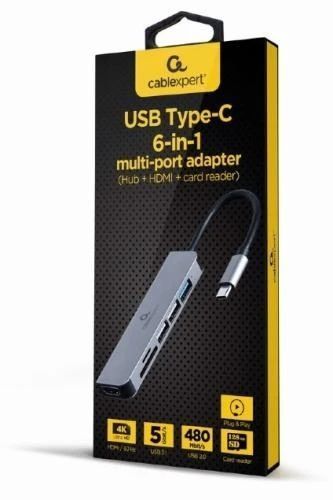 Хаб USB Cablexpert "6-in-1", Grey (A-CM-COMBO6-02) 7747860 фото
