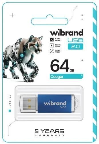 Флеш накопитель USB 64Gb Wibrand Cougar, Blue, USB 2.0 (WI2.0/CU64P1U) 8603220 фото