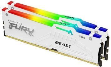 Пам'ять 32Gb x 2 (64Gb Kit) DDR5, 6000 MHz, Kingston Fury Beast RGB, White (KF560C30BWEAK2-64) 8622900 фото