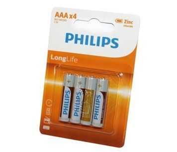 Батарейка AAA (R03), сольова, Philips LongLife, 4 шт, 1.5V, Blister (R03L4B/10) 4335630 фото