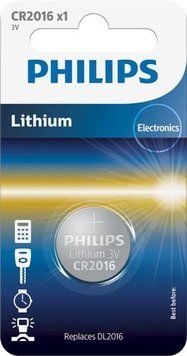 Батарейка CR2016, літієва, Philips, 1 шт, 3V, Blister (CR2016/01B) 5456550 фото